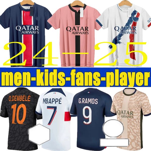 Futbol Formaları #7 Mbappe Maillot Psges 24 25 Oyuncu 10 Hakimi Sergio Ramos M.Ainsion 2024 2025 Futbol Forması Erkek Çocuk Kiti Setleri Üniforma