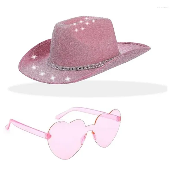 Boinas folhas de óculos de sol do coração frios chapéu de cowboy glitter para carnavais Festival de música Drop