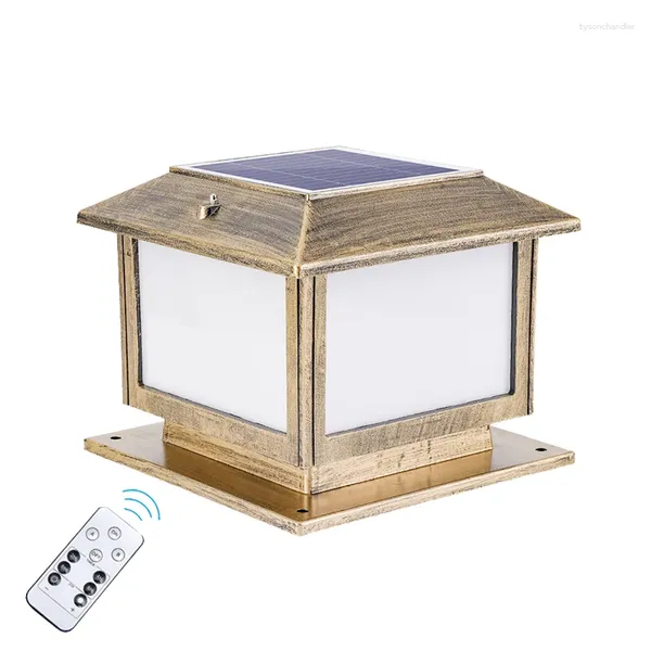 Lâmpadas de parede LED Solar coluna Solar Cabeça Controle de luz Casa Pátio à prova d'água Villa Garden Lâmpada decorativa retro quente