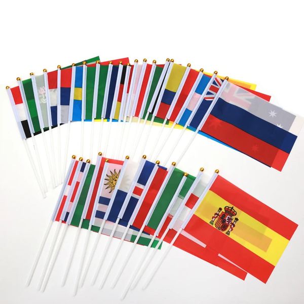 32PCSSET EL BOŞ Flag Brezilya Fransa İspanya Oyun Ülke Takımları 14x21cm El Mini Bayrak Beyaz Kutup Nations Bayrak 240415