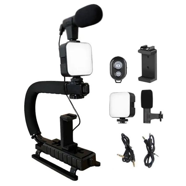 Braketler Eylem Kamera Gimbal Sabitleyici USHAPED Kamera Hotshoe Montajlı Hotshoe Mount Dolgu Işık Telefon Tutucusu DSLR için