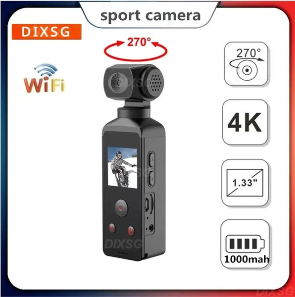 4K 1080p Pocket Camcorder HD CAM 13 ЖК -экран 270 ° Вращающаяся мини -спортивная камера Wi -Fi с водонепроницаемыми камерами движения корпуса 240407
