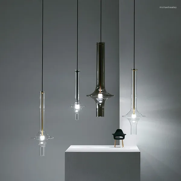 Kronleuchter Bernsteinglas LED Lange Rohrlampen minimalistischer nordischer Designer Wohnzimmer Esstisch Schlafzimmer Nacht