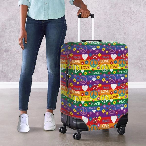 Accessoires TwoHeartsgirl Frieden und Liebe Stretch Dust -Gepäckabdeckungen Mode Koffer Hülle Travel Accessoire Antiskratch Gepäckschutzschutz