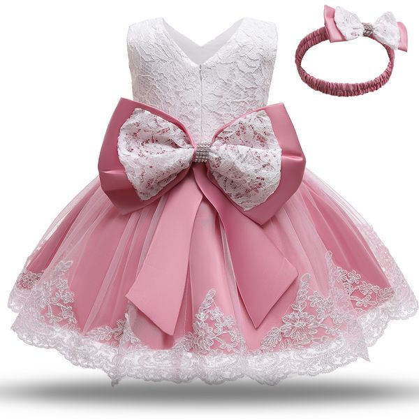 Abito da principessa per bambini, abito di compleanno per bambini, abito in pizzo per bambini con fiocco