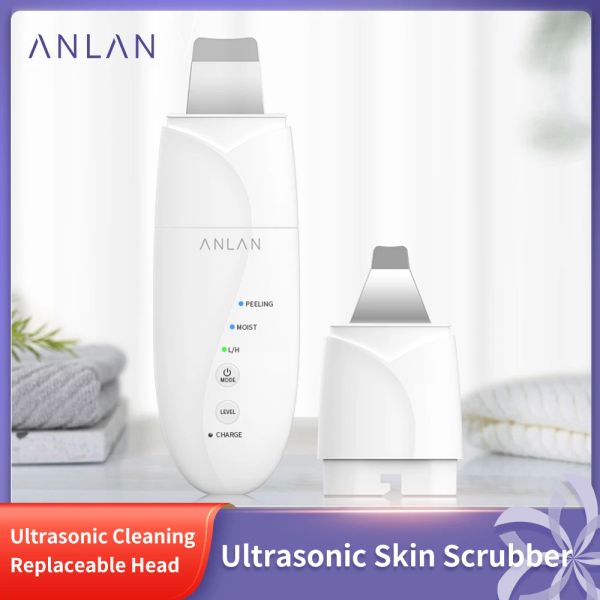 Strumento Anlan 2 in 1 Ultrasonico Scrubber Scrubber Ione Deep Face Ultrasonic Pulizia Rimuovi i punti neri dell'acne Sostituibile Scapa per peeling