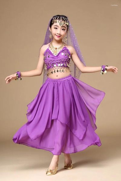 Sahne Giyim Çocuk Göbek Dans Kostümleri Set Oryantal Bellydance Kızlar Mısır Bollywood Dans Giysileri