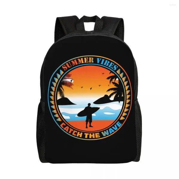 Vibras de verão de mochila Catch the Wave Travel Mulheres Mulheres Escola Laptop Bookbag Surfing Surfista College Student Daypack Bags