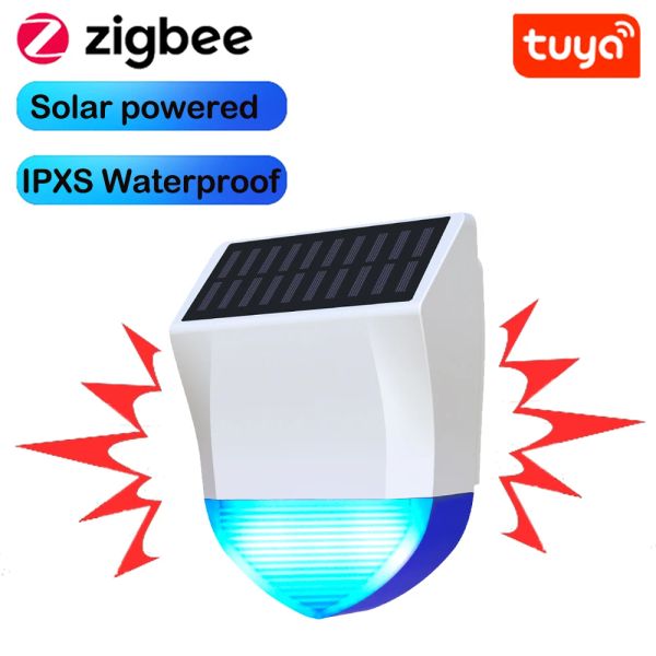Controle Tuya Smart ZigBee Siren Alarm à prova d'água ao ar livre com fonte de alimentação solar e USB Opcional 95dB Controle remoto