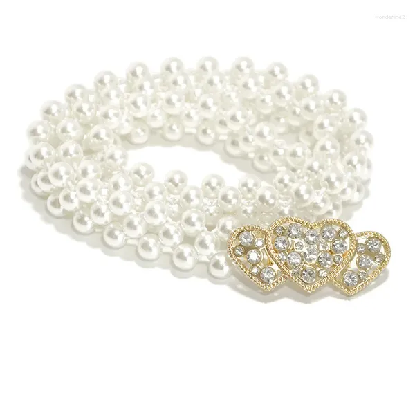 Gürtel goldene dehnbare Herzgürtel Frauen glänzende elastische Perlenkleid -Strass -Strass -Juwelen -Taillenkette Metall Bund Metallbund