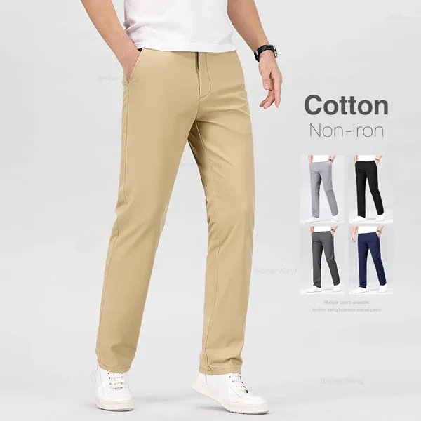 Calça masculina 97% algodão Classual Classual Classic Solid Color Business NO IRIR IRRUSHERS Roupas preto cáqui cinza