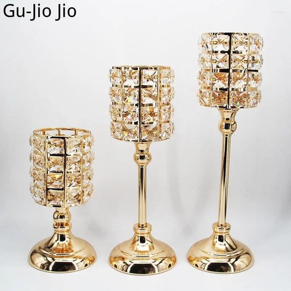 Titulares de vela simples ornamentos de ouro de cristal de metal