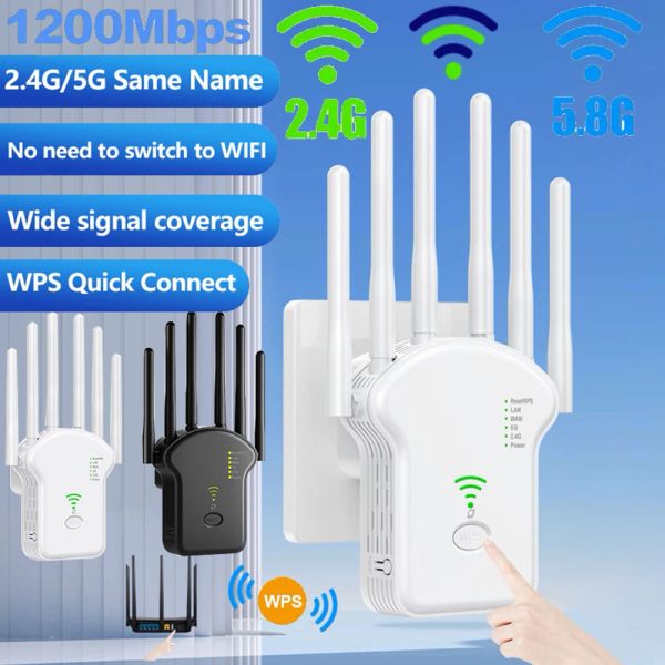 Roteadores 1200Mbps/300Mbps WIFI WIFI WIFI WiFi Signal Booster Dual Band 2,4g 5G WiFi Extender Antenna Antenna Amplificador Router