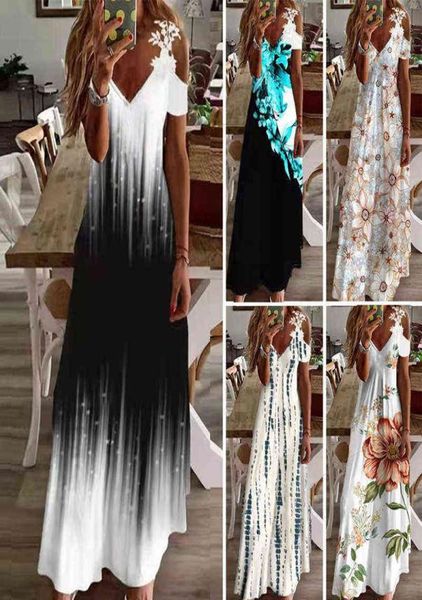 Mulheres fora de ombro Vestidos de ombro Summer Sexy V pescoço de manga curta Aline Maxi Dress Ladies Ladies Beach Dress Vestre Long Robe Casual H2207133591330