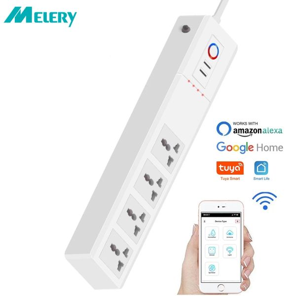 Plugs Tuya WiFi Smart Power Strip Universal Outlets Stecker 4 -Wege -Sockel USB Remote Voice Control Surge Protector von Alexa Google Home