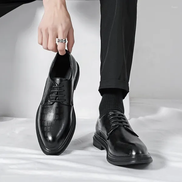 Elbise Ayakkabı 2024 İtalyan Büyük Tarz Erkekler Oxford Siyah Rahat Moda Klasik Ofis İş Düğün resmi