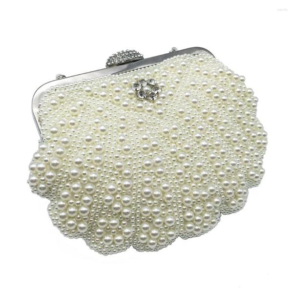 Bolsas de ombro Luxury Pearl Women Bag Clutch 2024 Moda de duas lados Damas da noite de miçangas