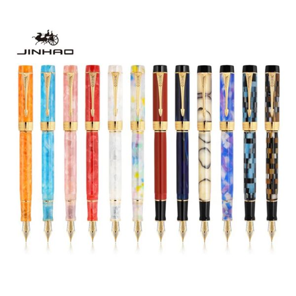 Pens Jinhao 100 Centennial Resin Barrel 0,5 mm Fina Fina Fountain Pen Gold Gold com material de escritório de negócios de conversor material escolar