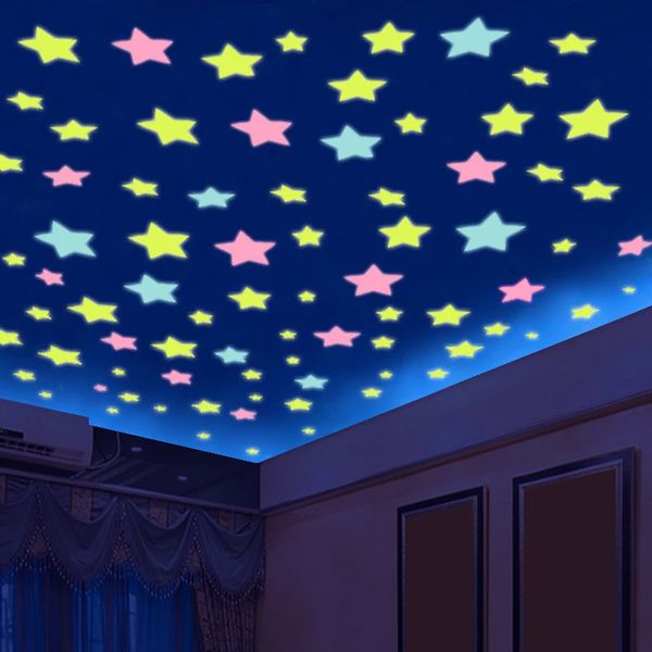 50pcs 3d estrelas brilham em luminoso escuro luminoso adesivo de parede de plástico de plástico decalque decalque decalque decorativo festivel 240408