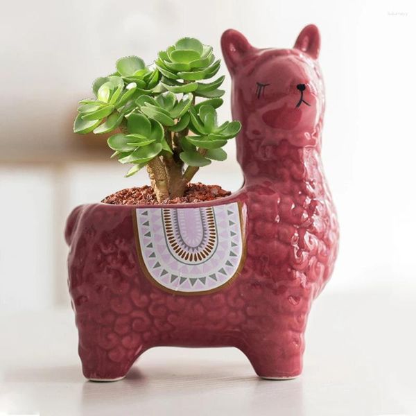 Vazo bitki kapları seramik drenaj deliği ile sevimli bahçe dekorasyonu çevresel hediyeler flowerpot karikatür alpaca seramik saksı saksı