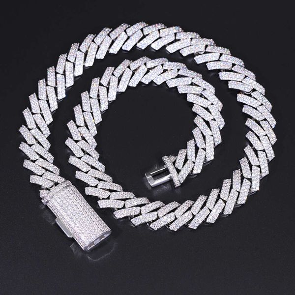 2024 Vendita calda pesante 15 mm 2rows sier con VVS Moissanite Cuban Link Chain Mens Hip Hop Necklace/Bracciale