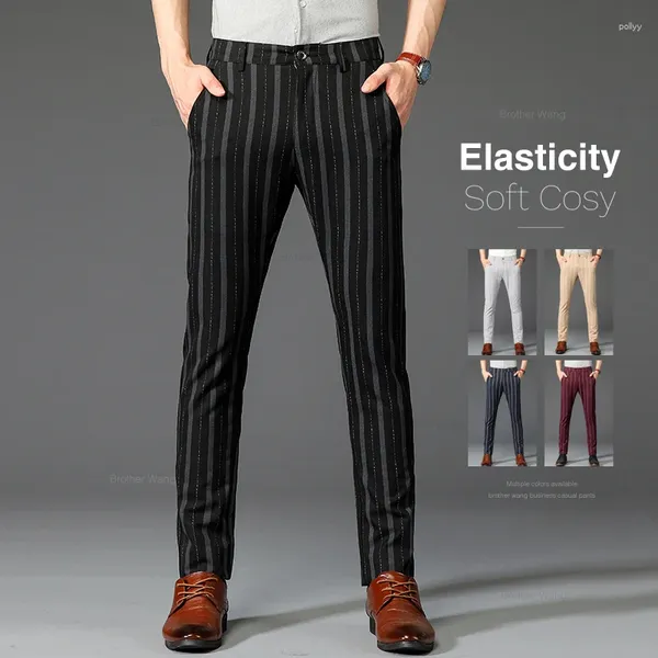 Pantaloni maschili marchio a strisce casual primaverile comodo business elastico elastico slitta dritta pantaloni di moda britannica nera khaki vino rosso