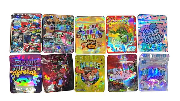 Großhandel holographische leere Mylar -Tasche 3,5 g Plasitc -Paket Laserspeicher wiederverschließbarer Reißverschluss mit Cartoon -Design -Plastikbeutel