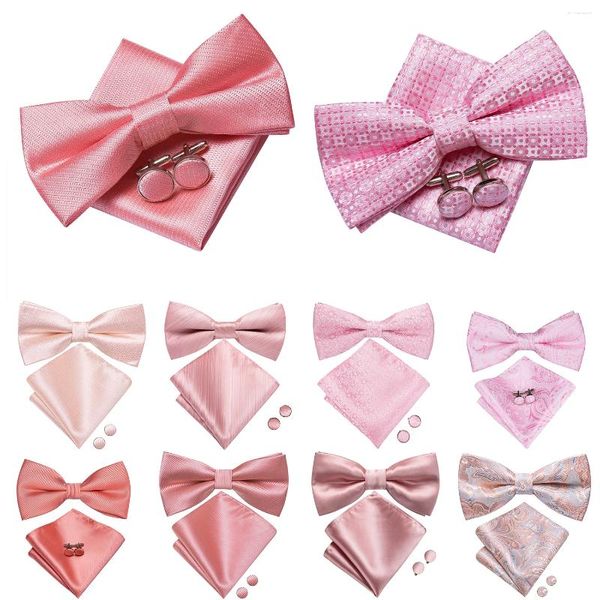 Bow Binds Hi-Tie Pink Dot Seidenmenschen vorgebundene Krawatte Hanky Manschettenknüpfer Set Dusty Butterfly Knot Bowtie für männliche Hochzeitsgeschäfte