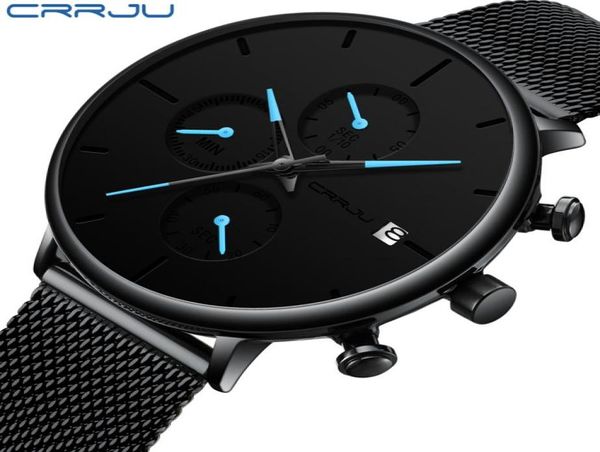 Crrju Fashion Date Mens Watches Top Brand Brand Waterproof Sport Watch Men Slim Quart Quart Watch Relogio Masculino7121314 casual