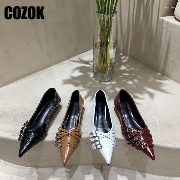 Kleiderschuhe Herbst Herbst Vintage Spoceed Toe Low Heels Frauen flache Schnalle Slip auf Büro Lady Elegante Pumps Party Weiche Plattform