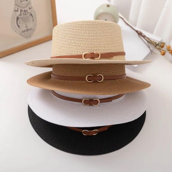 Boinas de chapéu de palha plano de estilo francês Mulheres Protetor solar UPF50 Sun Brim Brim Panamá verão Round Beach Cap Fedora Girls