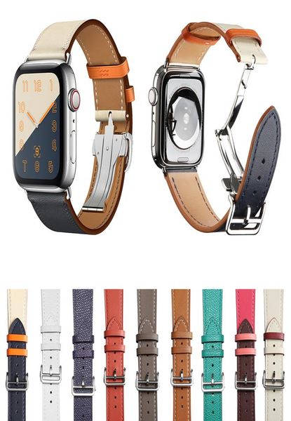 Fivela dobrável de luxo Banda de couro real para Apple Watch 38mm 40mm 42mm 44mm WatchBand para Apple Iwatch Series 1 2 3 4 5 Strap BRAC7394563