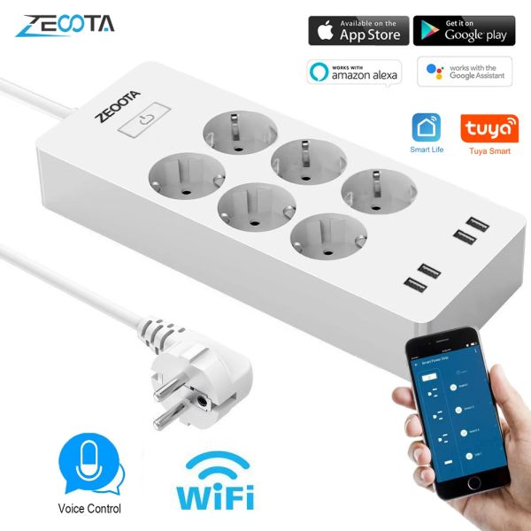 Plugs smart wifi tuya power tira de 6 pontos de venda de tomadas de plug sockets 2.4g por porta de carregamento USB Controle bluetooth por Alexa Google Home