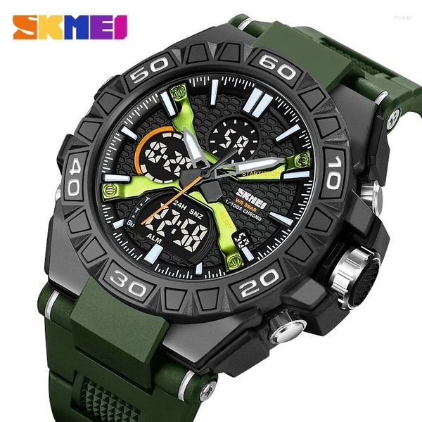 Relógios de pulso Skmei Pointer Display Digital Body Body Body Green Genuine Electronic Men's Watch Three Time Stopwatch Relógio Countdown 2220