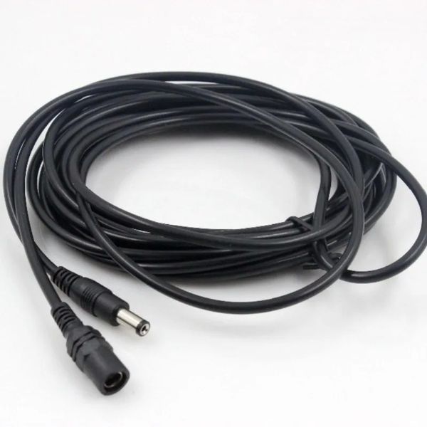 Novo cabo de extensão de potência 2024 DC12V 2.1/5,5mm macho de conector para fêmea para câmera de segurança CCTV Black Color 16.5feet 5m 10m Cabo de alimentação para