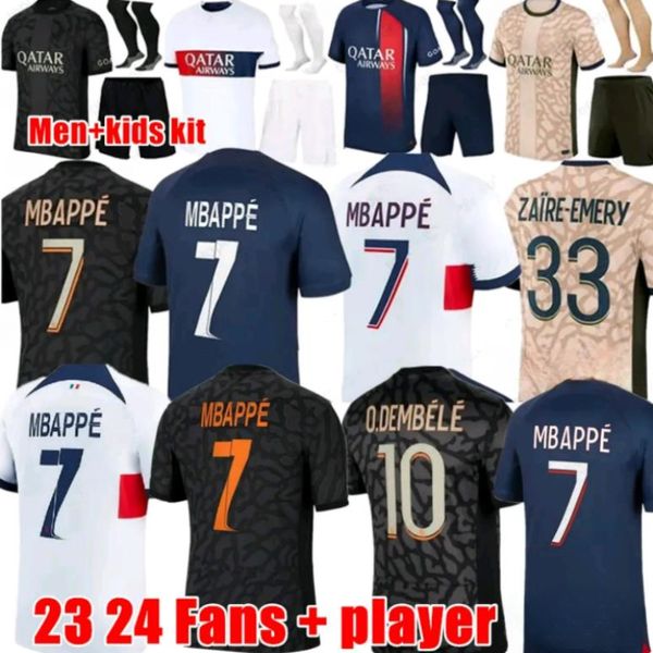 Игрок футбольных майков 10 Mbappe Soccer Jersey Hakimi Sergio Ramos M.Asension 24 25 Maillots Football Room 2023 2024 Men Kid