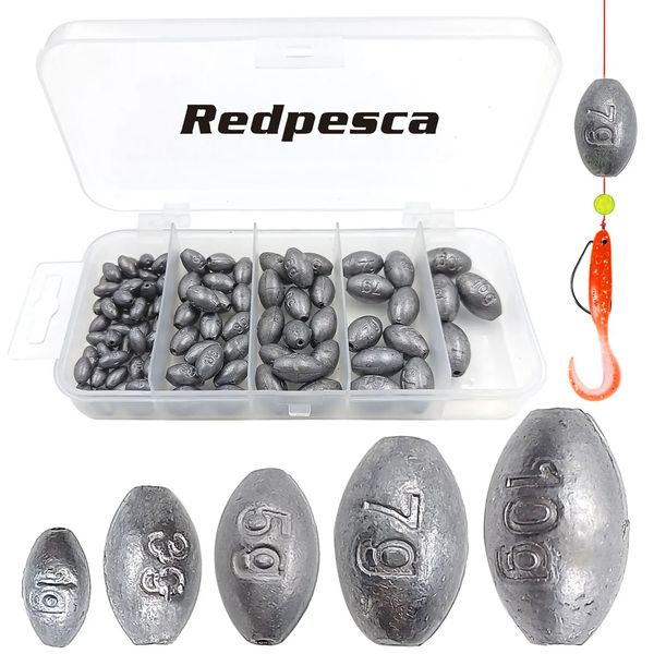 100/010/50pcs pesos de ovo pesca chumbas para água salgada água de água doce pesca peso oval chumbada kit 240418