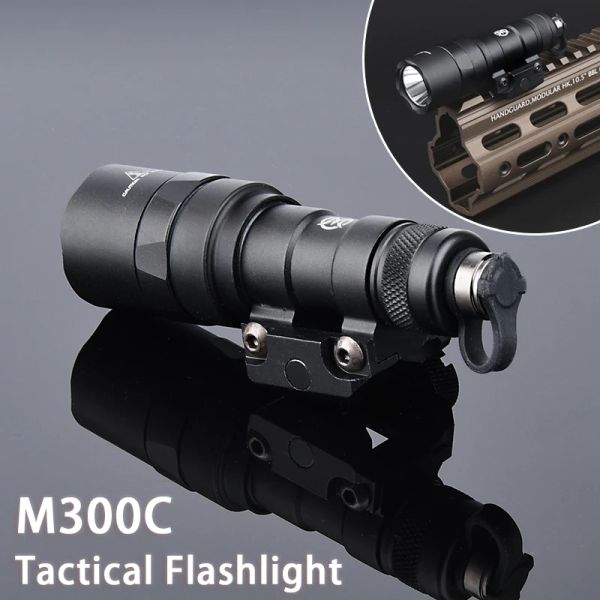 Scopes Taktik Metal M300 M300C Mini İzci Tabancası Açık Beyaz LED 510 Lümenler Açık Tüfek Avı El Feneri Arma Lanterna Fit 20mm Rai