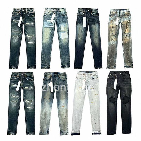 Motorrad Ksubi Jeans Designer Jeans Männer Frauen Hosen lila Ksubi High Street Purpur Retro Lack Spot Slim Feet Micro Elastic Jeans Hiphop Reißverschluss Nilpferde Aufkleber Em Em