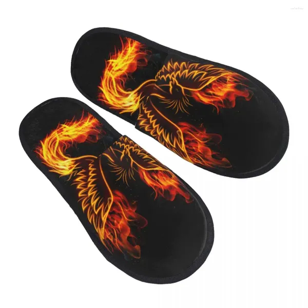 Slippers Fire Burning Phoenix Bird Slipper para homens homens fofos de inverno quente interno