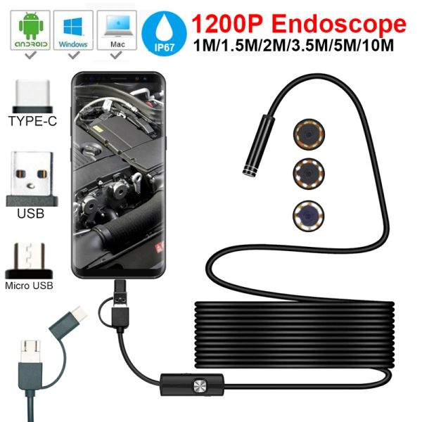 Kameras 8mm 10 m Endoskopkamera Flexible IP67 wasserdichte Micro -USB -Inspektion BoresCope -Kamera für Android -PC -Notebook 8LEDS Einstellbar