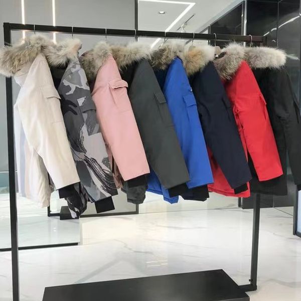 Erkek Ceketler Tasarımcı Kış Ceket Küfür Ceket Parka Dış Mekan Kapaklar Uzun Kollu Rüzgar Yalıp Üstü Gerçek Kurt Kürk Kapşonlu Dış Giyim Siyah Beyaz Lüks Aşağı Ceket Xs