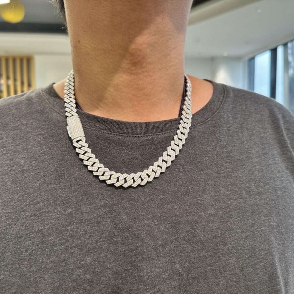 Hop Iced Out VVS Moissanite Miami Gold Chain Link Chain Solid 925 Sterling Silver 12mm Chain Cuban para homens