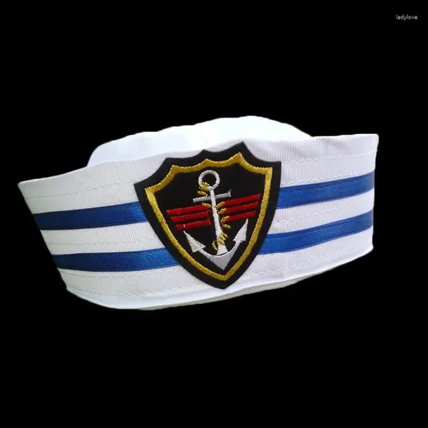 Beretti 2024 Marinai navi Capitano navy Cap berretto marino con anchor di cappelli da abito a fantasia nautica in barca nautica blu cappello militare bianco