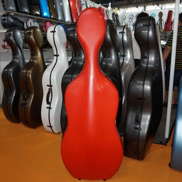 Instrumente Fabrikauslass 4/4 Cello -Fall Kohlefaser Cello Hardfall 3,6 kg rote Streifenfarbe Leichte Gewicht