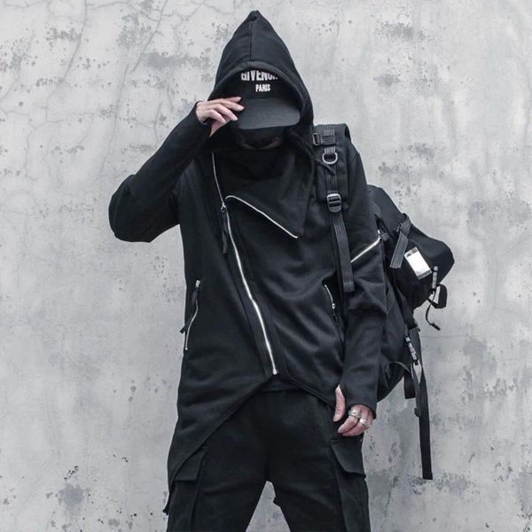 Herren Hoodies 2024 unregelmäßiges Design Gothic Punk Hip Hop Trench Coat Männer geneigt Zipper High Street lässige Kapuze -Umhang Jacken mit Kapuze mit Kapuze