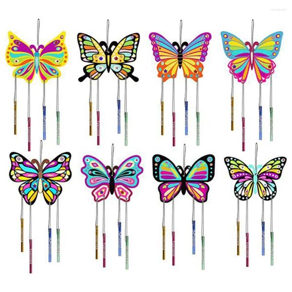 Dekorative Figuren farbenfrohe DIY Butterfly Wind Chime Bastel Set für Kinder Kunsthandwerk Garten Dekor Glocken Hängende Ornamente Hof