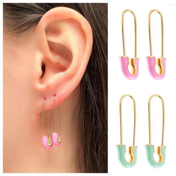 Hoop Ohrringe Trendy Bunte Emaille Safety Pin Huggies für Frauen Süßes tropföl u -förmige Ohrklammern Doppelte Piercing Schmuck