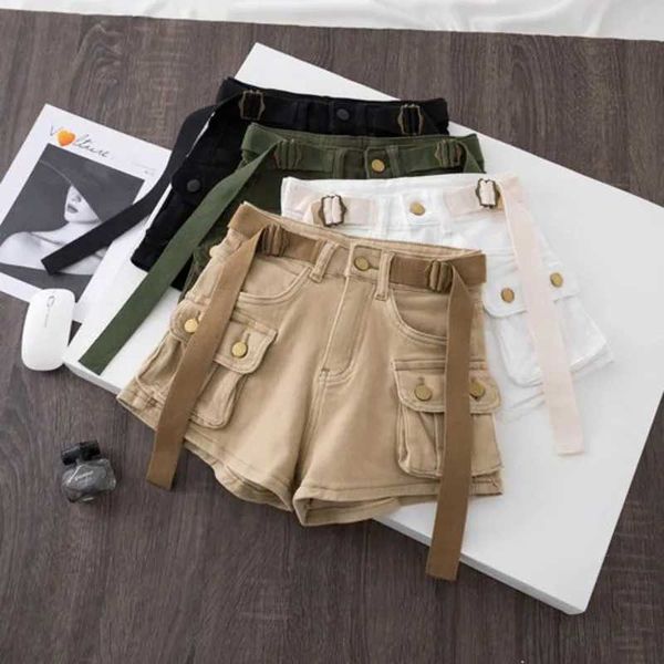 Shorts femminile femminile vintage pantaloncini in denim hight tasche a vita Khaki y2k jeans casual pantaloni cargo gothic 2024 estate nuovi jeans corti neri y240420