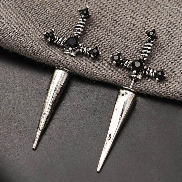 Bolzenohrringe Gothic Sword Zircon Retro für Frauen Männer Vintage Punk Cross Ohrringjacke Goth Strick Dolchohrring Schmuck Unisex